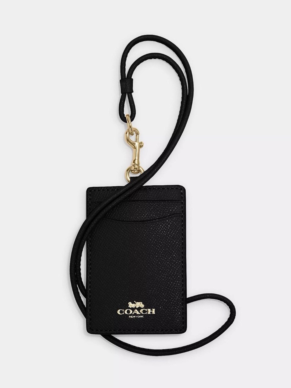 Coach Black Leather Neck Card Holder with Gold Hardware